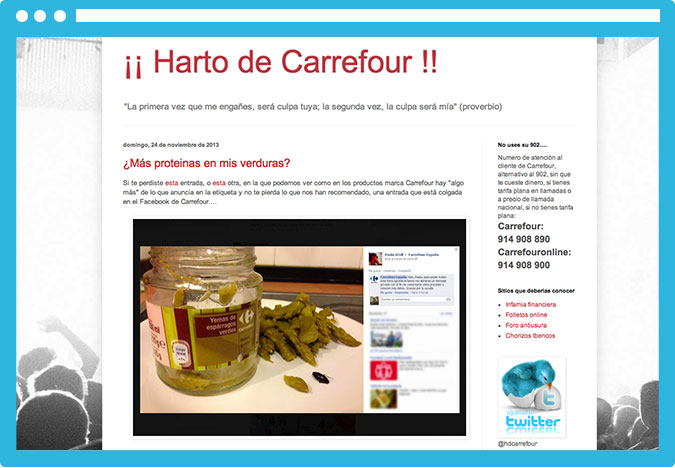 For example, "Fed up with Carrefour" has many links to the supermarket page, but it is a negligible benefit compared to the damage it does to the brand.